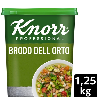 Knorr Brodo dell’Orto Granulare 1,25 Kg - Il gusto equilibrato, la presenza visibile di pezzi di verdure selezionate e la solubilità perfetta rendono il Brodo dell’Orto Knorr il brodo di verdure preferito dagli Chef*.