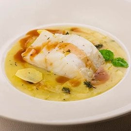 Crema di porri e patate allo zenzero con merluzzo Crema di porri e patate allo zenzero con merluzzo