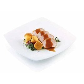 Arrosto di maiale con spinaci e flan di patate Arrosto di maiale con spinaci e flan di patate