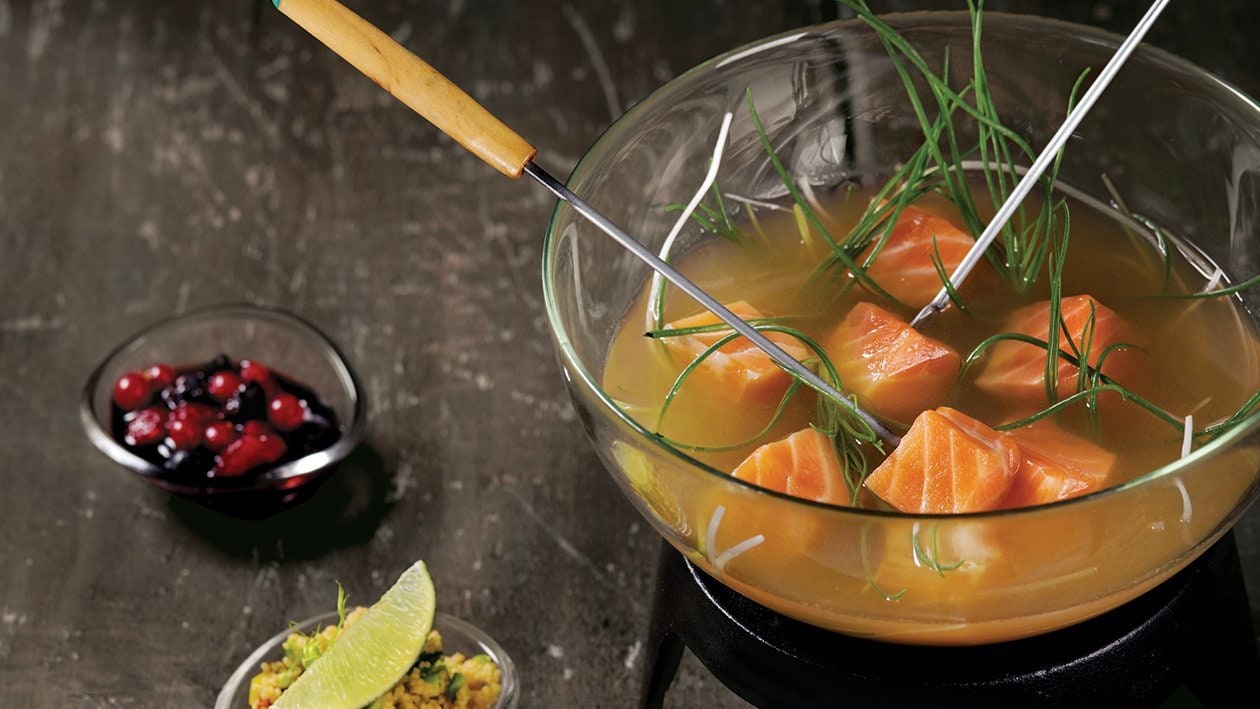 Bourguignonne di salmone, composta di mirtilli e Cous Cous agli agrumi – - Ricetta