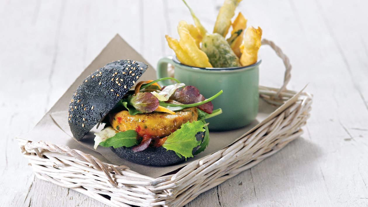 Burger vegetariano e verdure in tempura – - Ricetta
