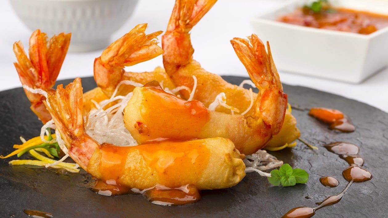 Gamberoni in tempura all'arancia in salsa agrodolce – Ricetta