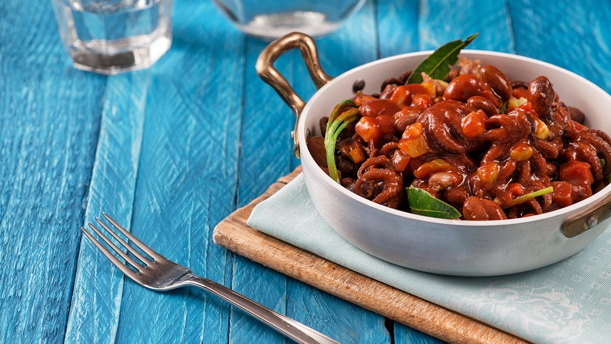Moscardini alla Luciana con salsa soia e fagioli borlotti – - Ricetta