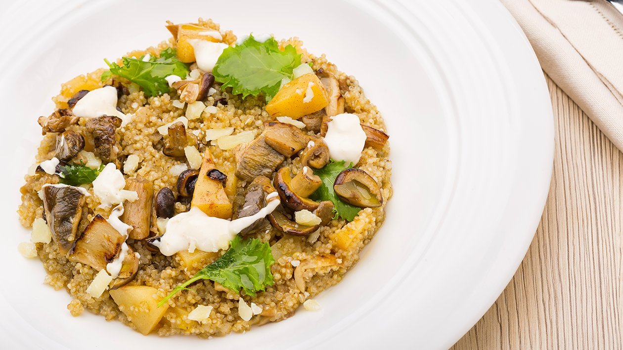Qui-notto ai funghi, mele e fonduta di Castelmagno – - Ricetta