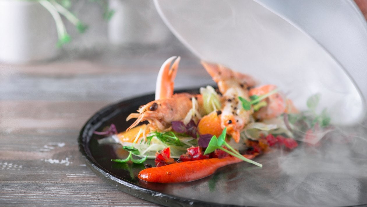 Scampi al ghiaccio con marmellata di peperoni e finocchio – - Ricetta
