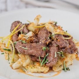 Straccetti di cavallino al limone con cavolfiori gratin Straccetti di cavallino al limone con cavolfiori gratin