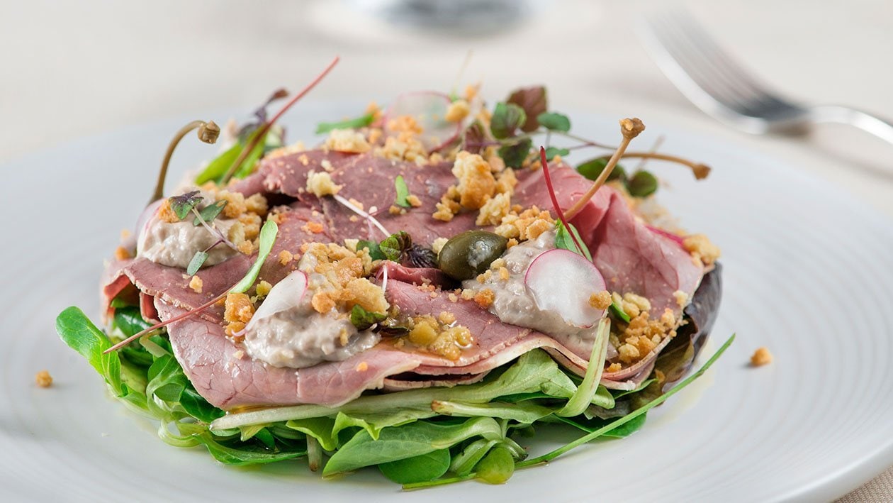 Vitello tonnato con valeriana e polvere di tarallo – - Ricetta Vitello tonnato con valeriana e polvere di tarallo – - Ricetta