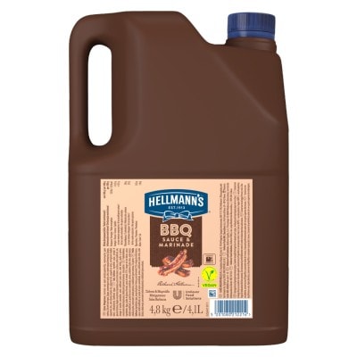Hellmann's Barbecue sauce 4,8 Kg - Hellmann’s BBQ offre un sapore intenso e affumicato di barbecue con una consistenza bilanciata, anche quando miscelata ad altri ingredienti, per prestazioni eccezionali in tutti i vostri piatti d’autore.