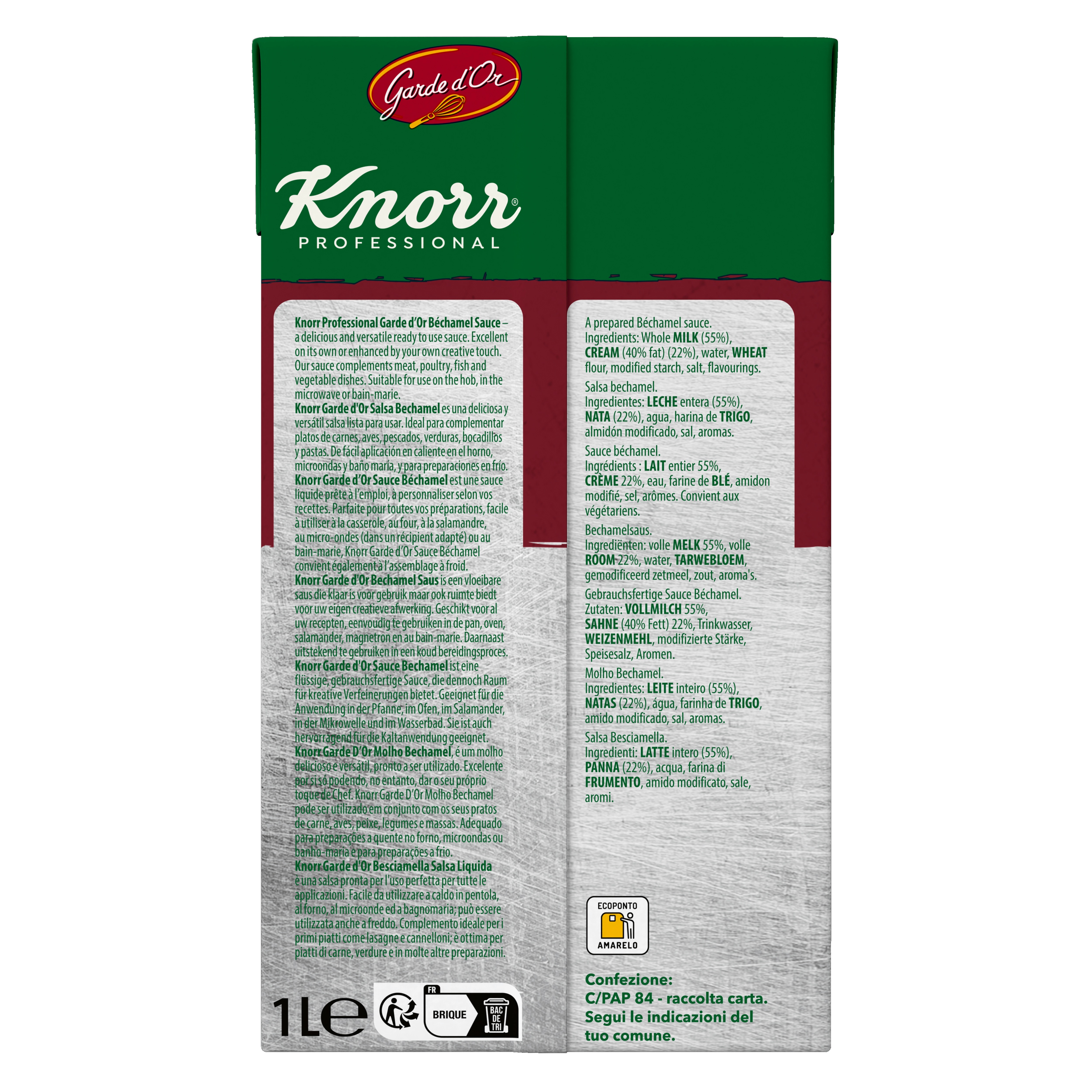 Knorr Professional Salsa liquida Besciamella - Knorr Professional arricchisce l’offerta con una salsa madre pronta all’uso: Salsa Besciamella Liquida. La salsa Besciamella pronta all’uso offre massima praticità e facilità d’utilizzo mantenendo alta qualità, con caratteristiche sensoriali identiche a quelle di un prodotto artigianale