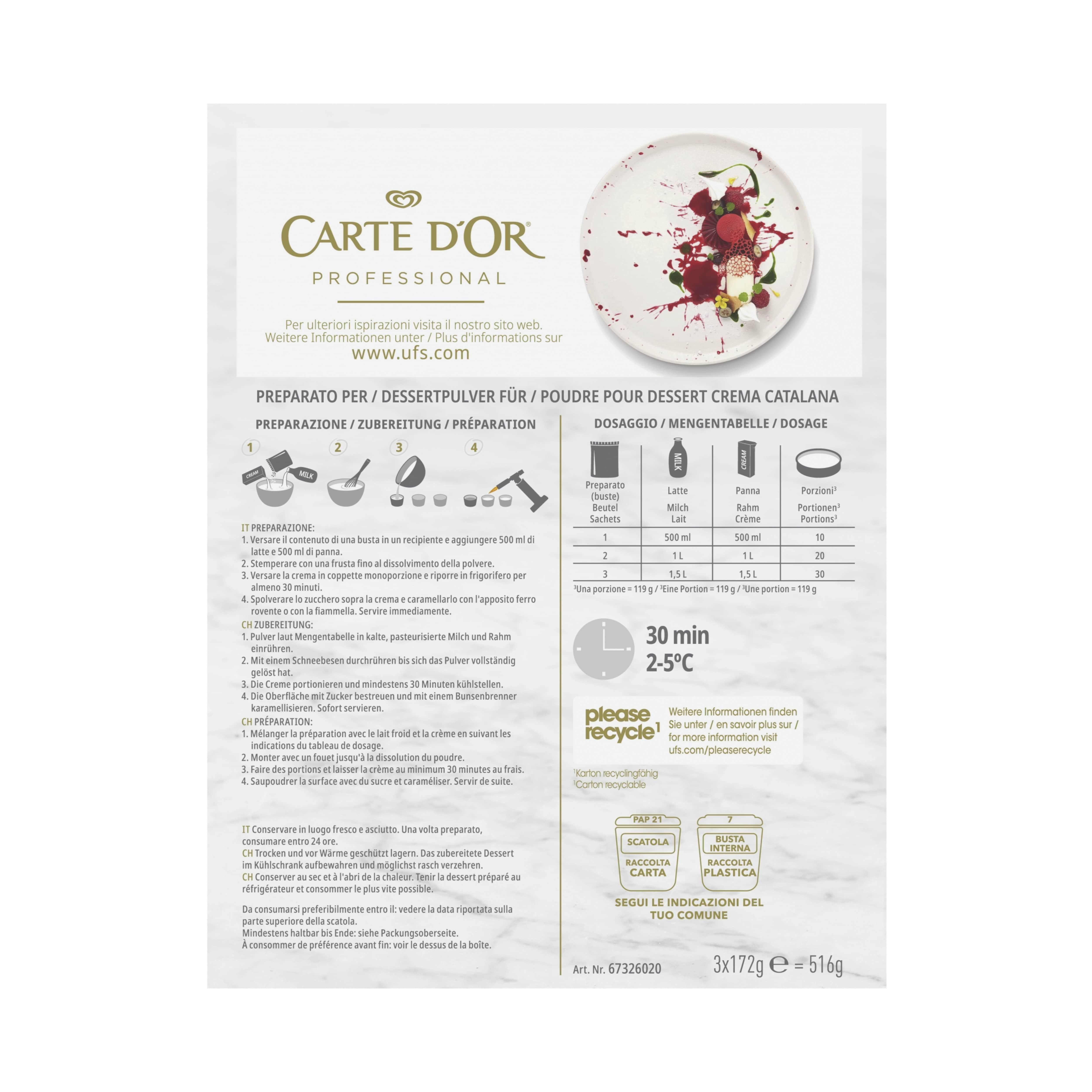 Carte d’Or preparato in polvere per Crema Catalana 516 Gr - La Crema Catalana Carte d'Or ha gusto, colore e consistenza caratteristici della ricetta originale spagnola. Per questo è la migliore per gli Chef*. Finalmente senza glutine. 